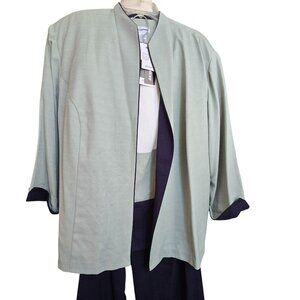 Womens 3-Piece Set Blazer Top & Pants Suit Size Green Blue White Size 30 JJ4026